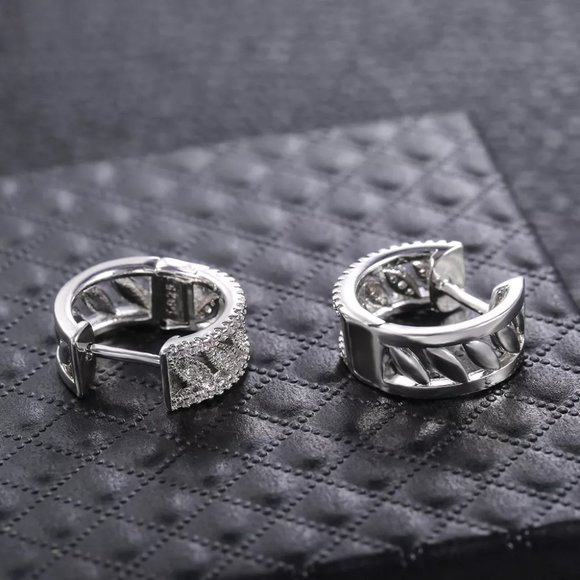 "High Quality Luxury 925 Silver Plated White Hoop Earrings, FB16FA1144 - Picture 8 of 10